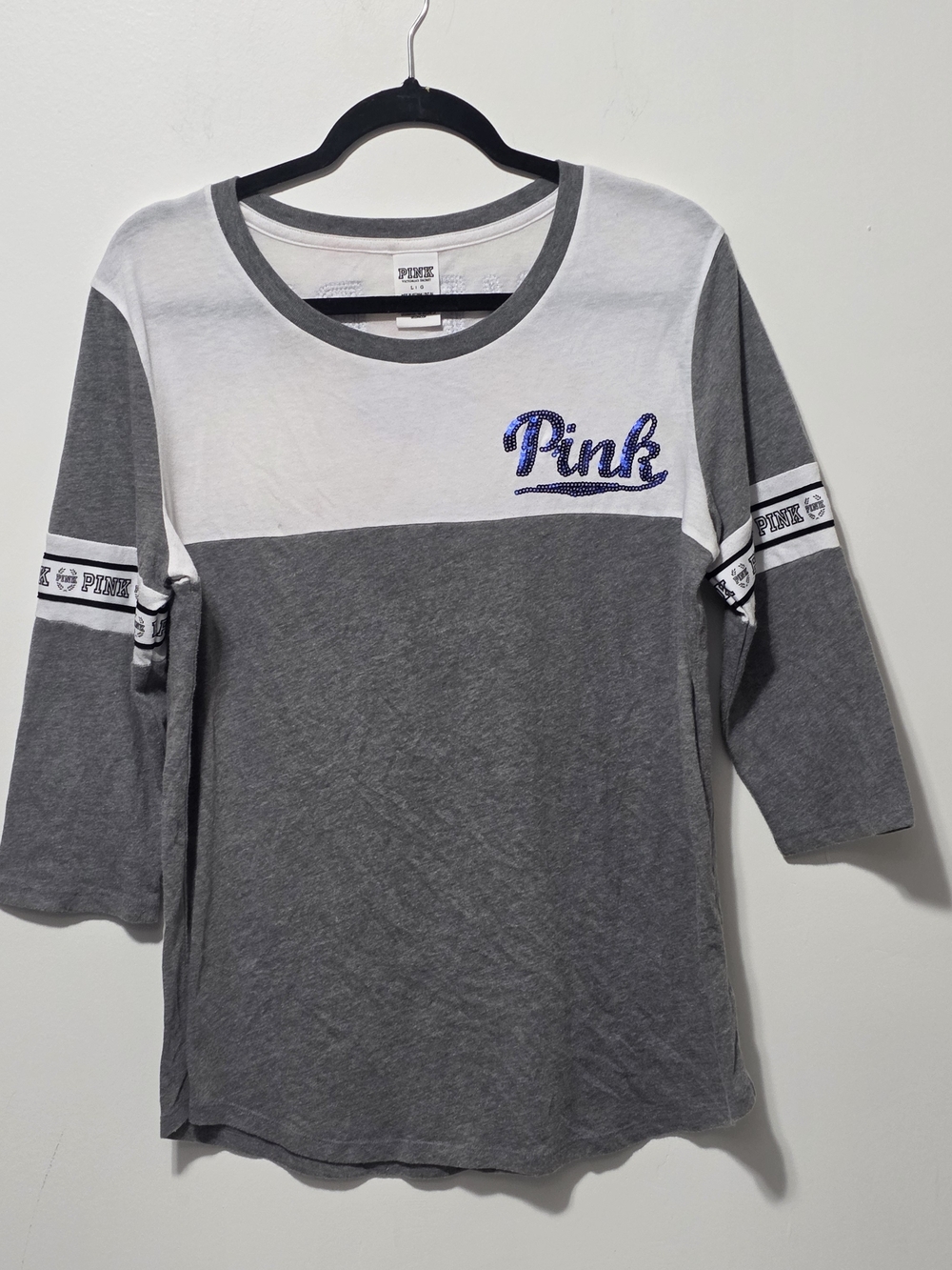 PINK Victoria's Secret Gray & White Colorblock Short Sleeve Top